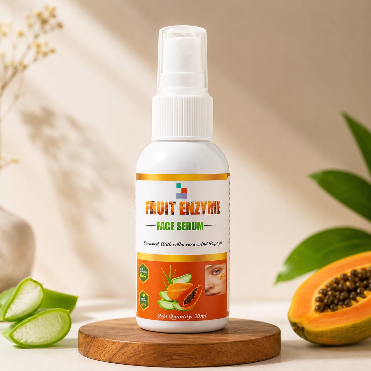 Fruit Enzyme Face Serum – Aloe Vera & Papaya Glow Serum for Healthy Looking Skin